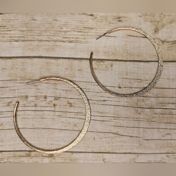 Skinny Gold □■ Textured Classic Hoop Earrings - Picture 1 of 10